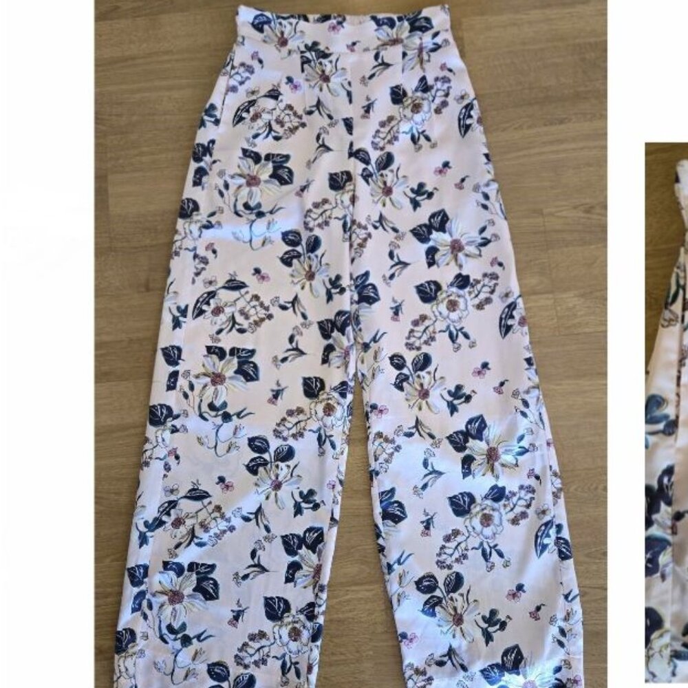 NWOT Pink Floral Satin Slip-on Pants XS-Small